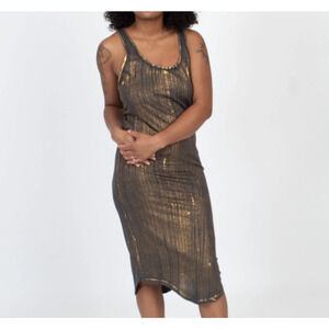 Raquel Allegra Metallic Tank Midi Dress Size S 4 Sleeveless Gold Sparkle